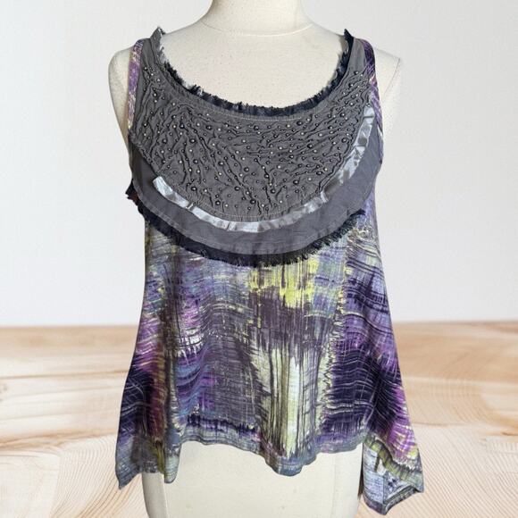 One September Anthropologie Embellished Sleeveless Top Size M Beaded Gray Purple - Picture 1 of 6